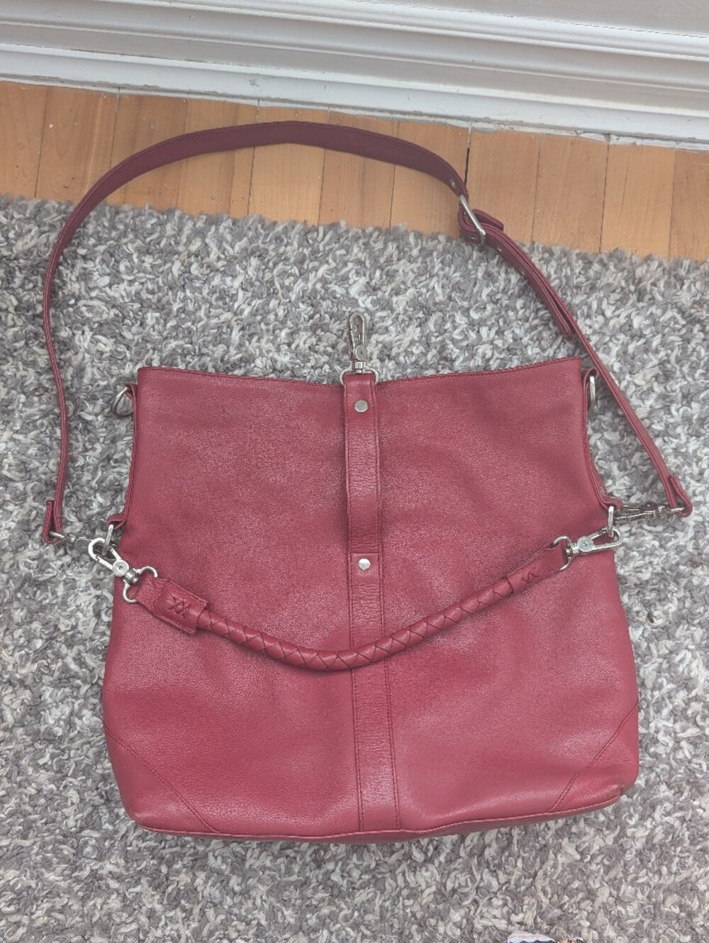 Josef Seibel Red Leather Shoulder Bag with Braided Handle
